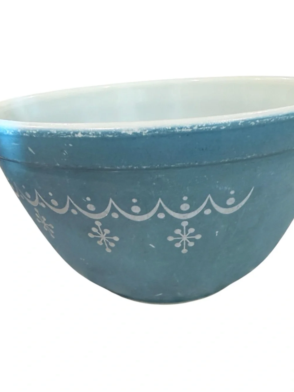 3 Vintage Pyrex 401 Mixing Bowls 1 1/2 PINT -blue, Turquoise & snowflake garland